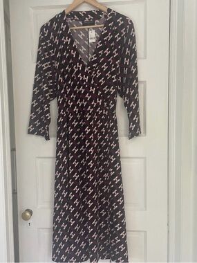 Lane Bryant Black and Pink Long Sleeve Wrap Dress